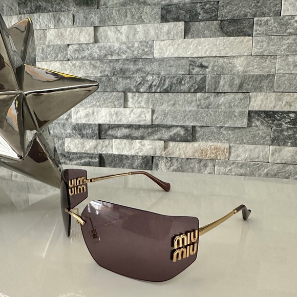 Miu Miu Accessories - Miu Miu Sunglasses MU 54YS Gold Light Purple Brown 5AK0/6I Women  Logo AUTHENTIC
